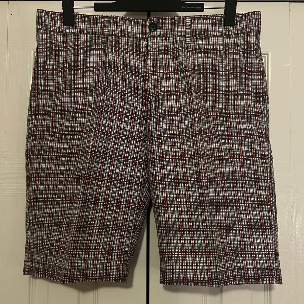 New Prada men’s plaid shorts.